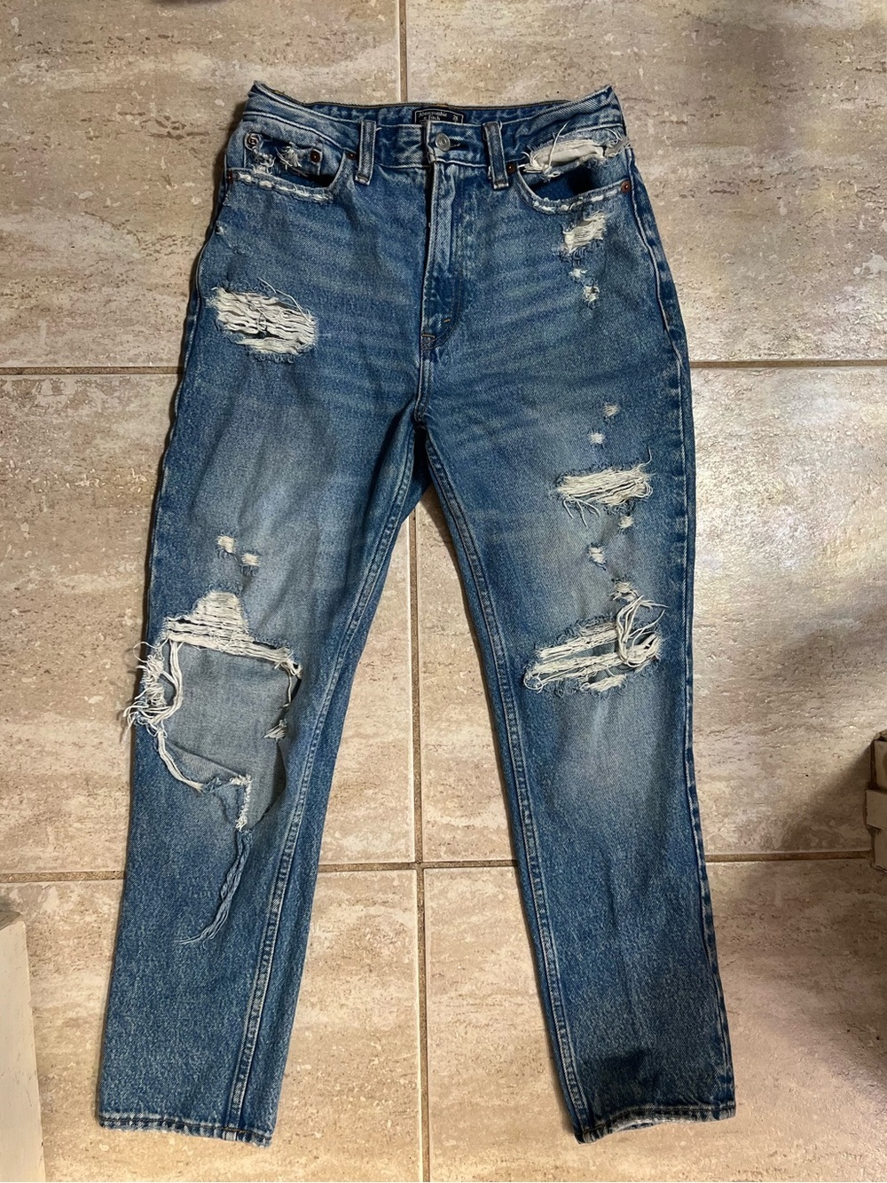 Abercrombie & Fitch Distressed High-Rise Blue Denim Mom Jeans SZ 2r/26 - Picture 12 of 14